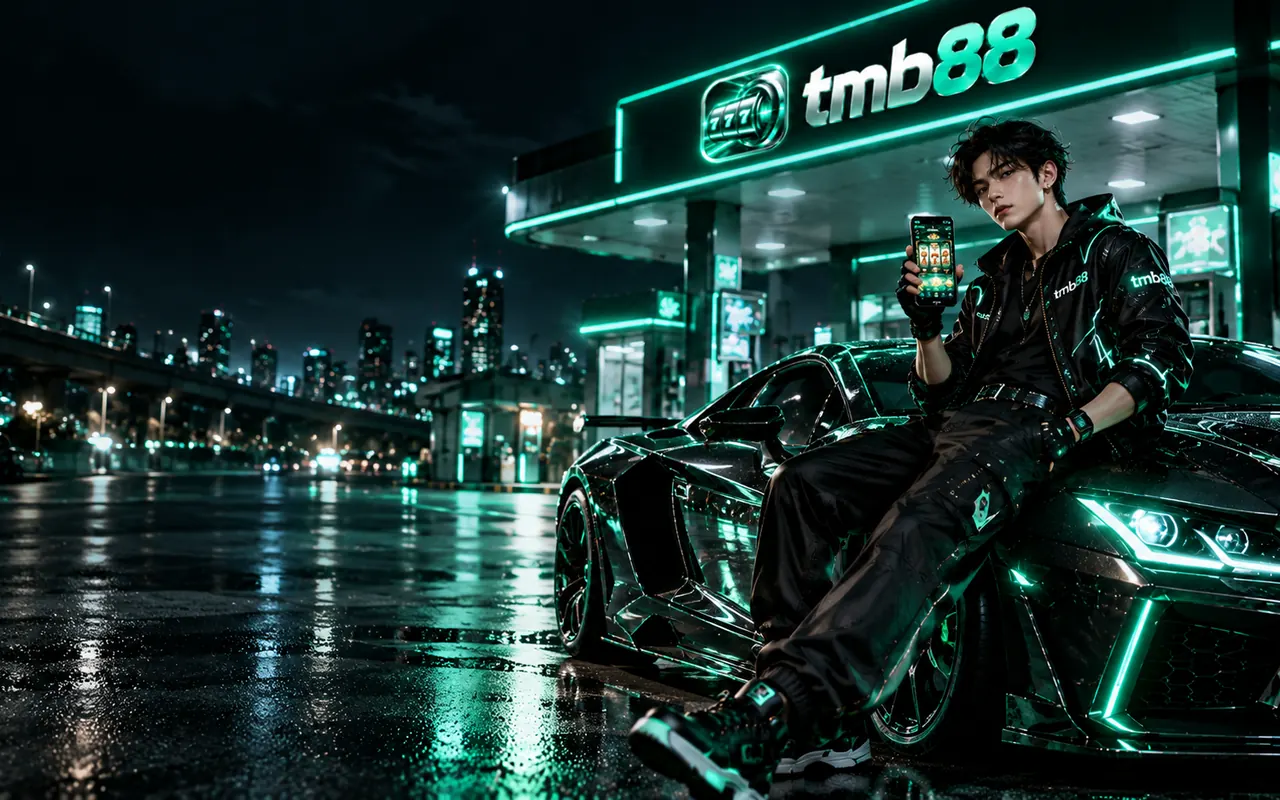 หน้าจอเกมสล็อตและโต๊ะคาสิโนสไตล์ดำเขียวมรกตของ tmb88
